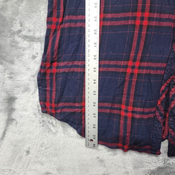 Maurices Top Womens XL Red Blue Plaid Rayon Flannel Duster Tunic Button Down - Picture 9 of 10
